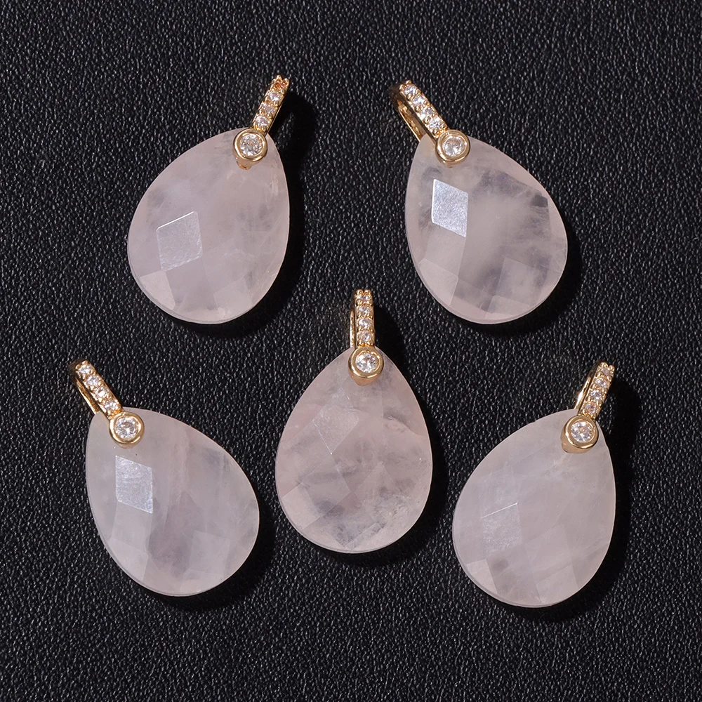 2PCS Wholesale Rose Quartzs Labradorite Amethysts Pendants Water Drop Shape Natural Stone Pendant DIY for Jewelry Making 13x17mm