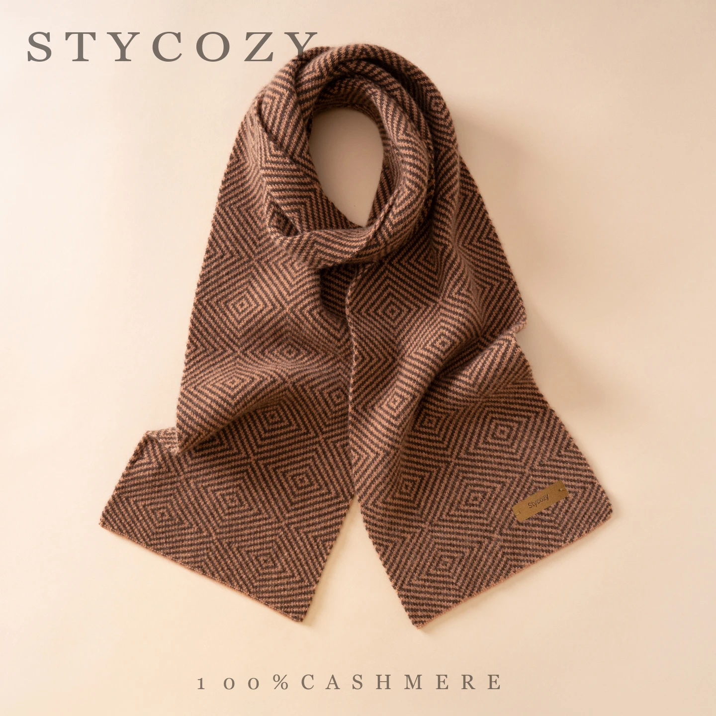 Women 100% Cashmere Knitted Scarves Diamond Jacquard Geometric Pattern Warps Unisex Winter Thick Warm Soft Fashion Neck Warmers