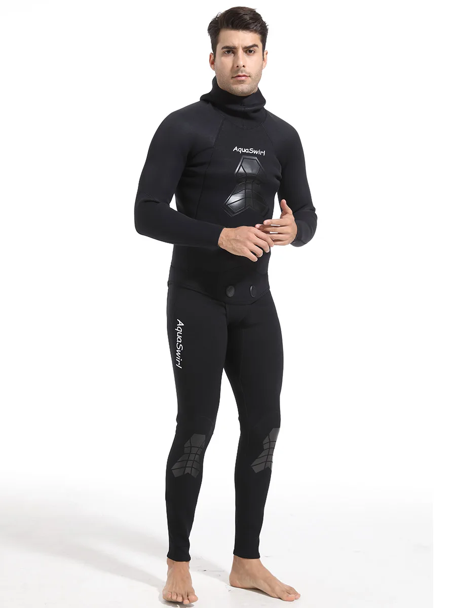 AquaSwirl 5mm Neoprene Wetsuit Full Suit for Men - Long Sleeve Crew Neck