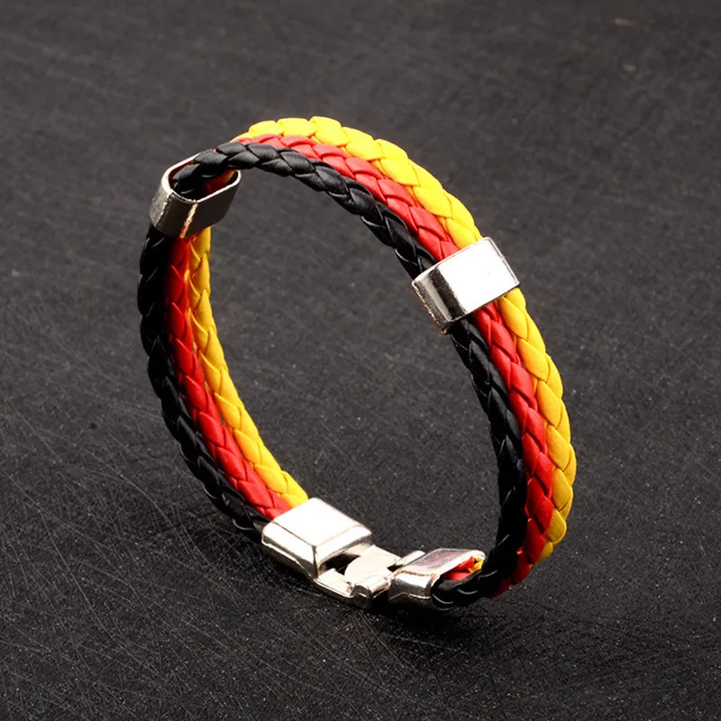 Fashion Russia Spain France Brazil Flag Leather Team Bracelet Men High Quality Football Fans Couples Gift Jewelry