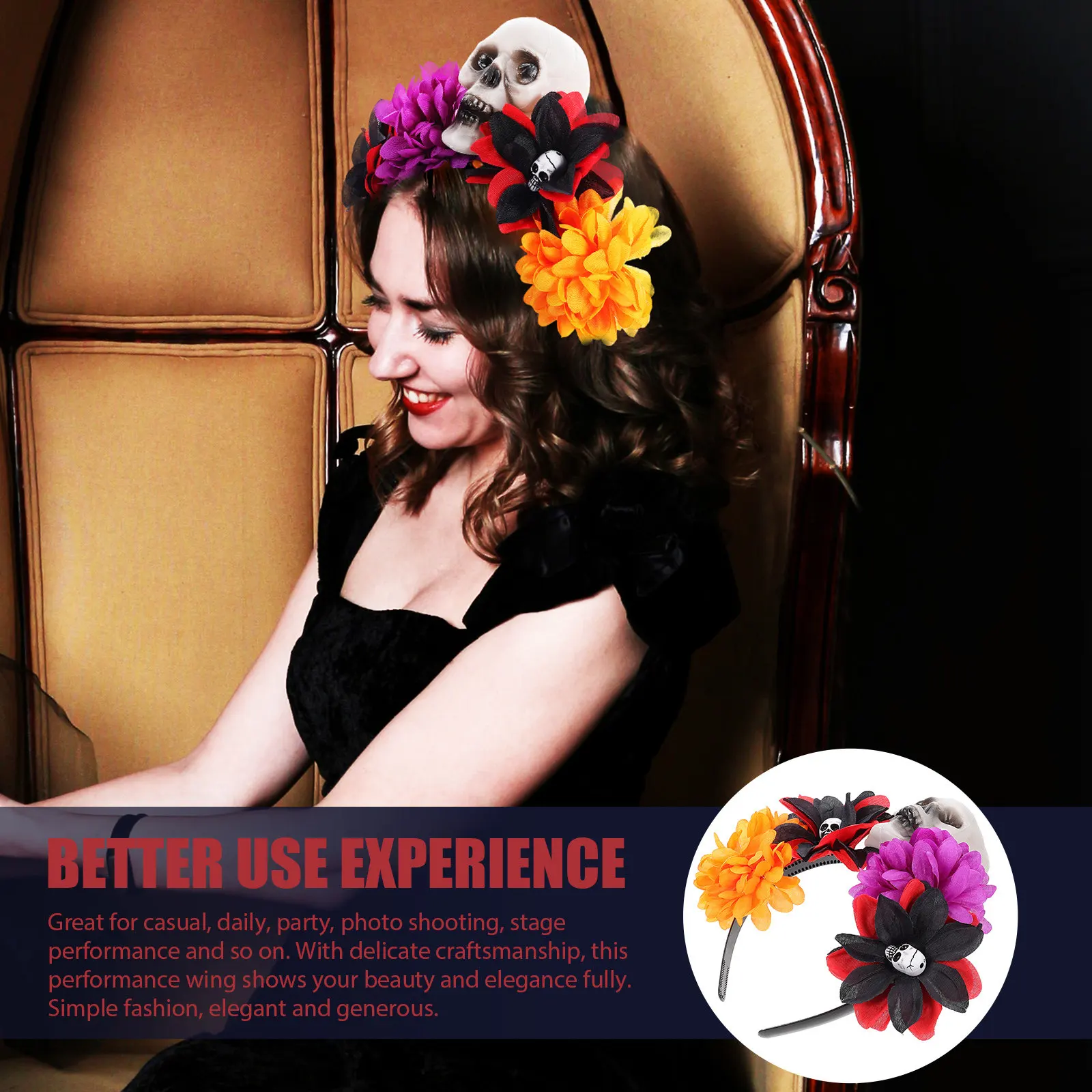 Cloth Rose Skull Headband for Halloween, Festival, Party, Cosplay & Performance Hair Accessory