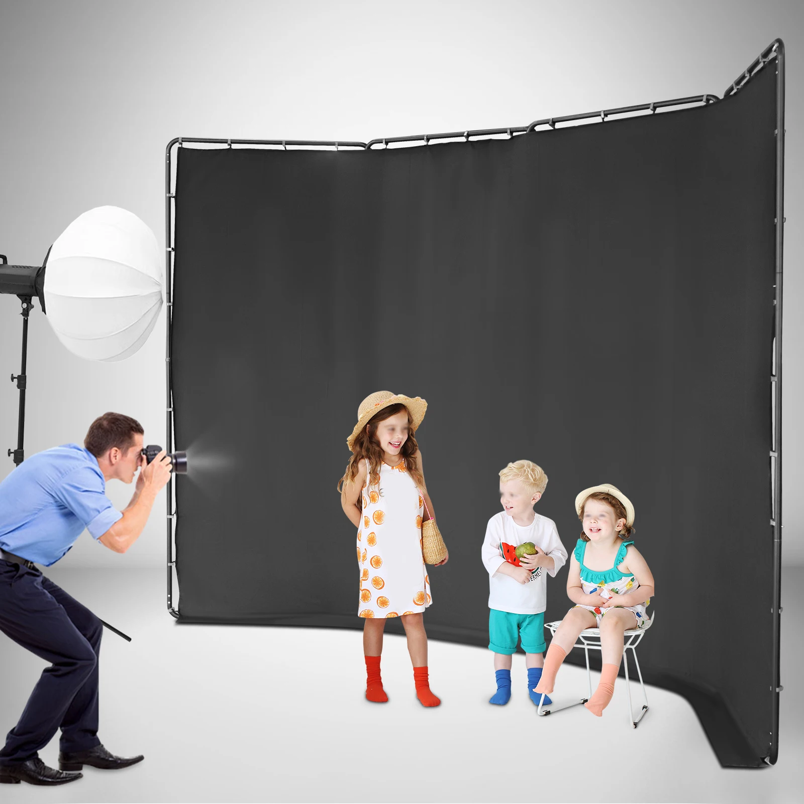 Großer schwarzer Bildschirmhintergrund mit Ständer, 7,87 Fuß x 13,12 Fuß, verstellbares Fotografie-Hintergrund-Stützsystem für Fotostudio-Video