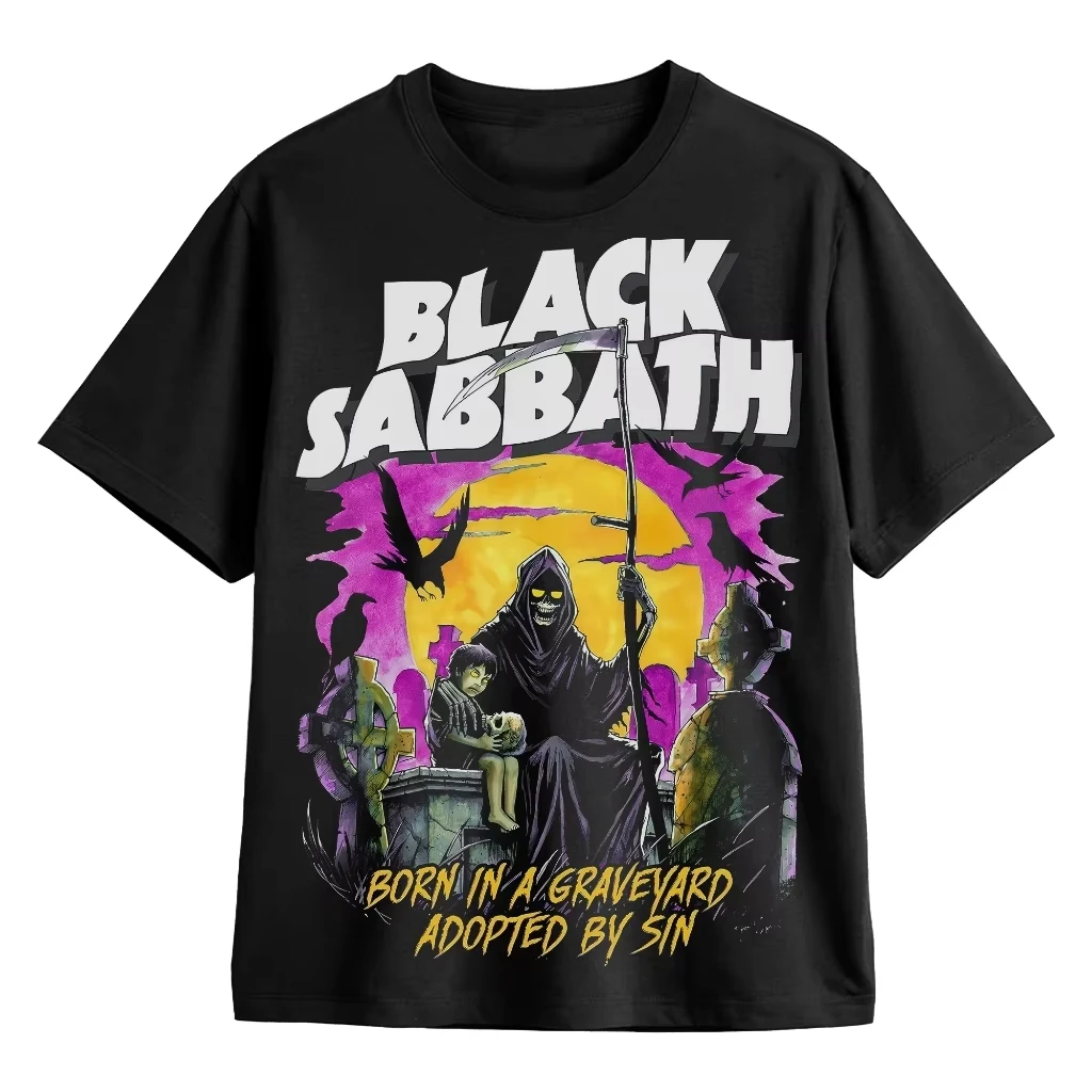 

2025 New Summer American Vintage Men's T-Shirt Black Sabbath Fashion King Size Summer New Men's and Women's Streetwear T-Shirt