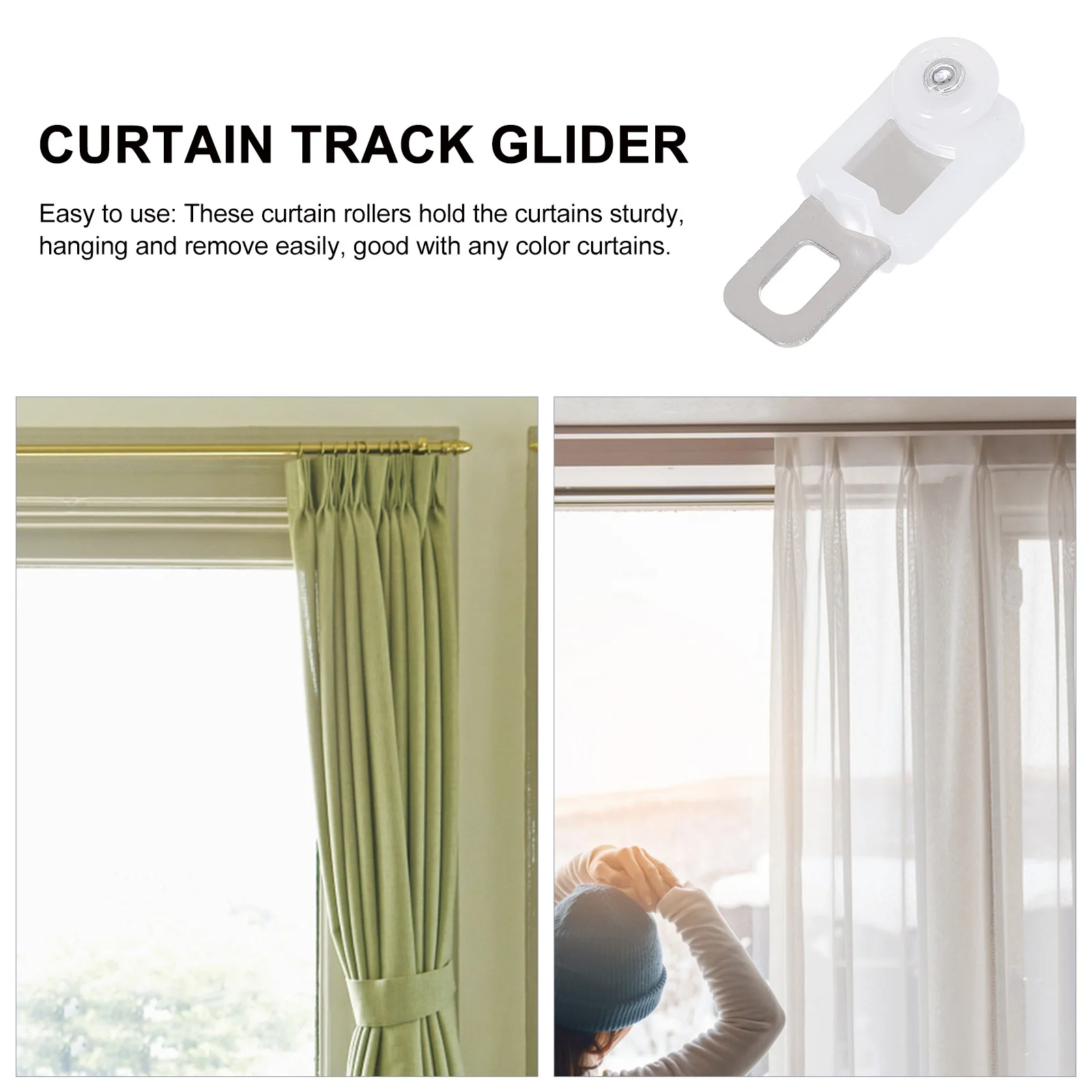 

50Pcs Curtain Rail Gliders Heavy Duty Rustproof Strong Wheel Carrier Smooth Operation Curtain Track Roller Sliding Hooks