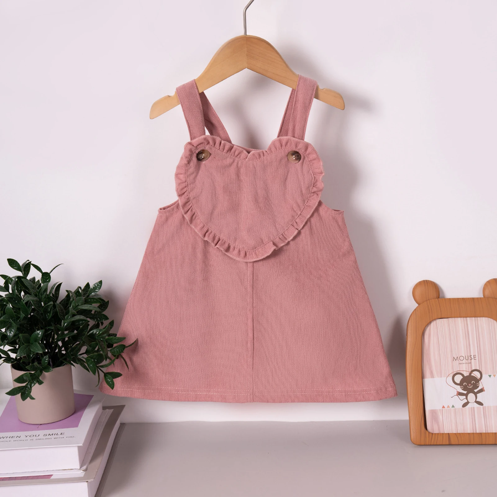 Kids Girls Overall Dress, Sleeveless Heart A-line Dress Solid Summer Dress for Casual Daily
