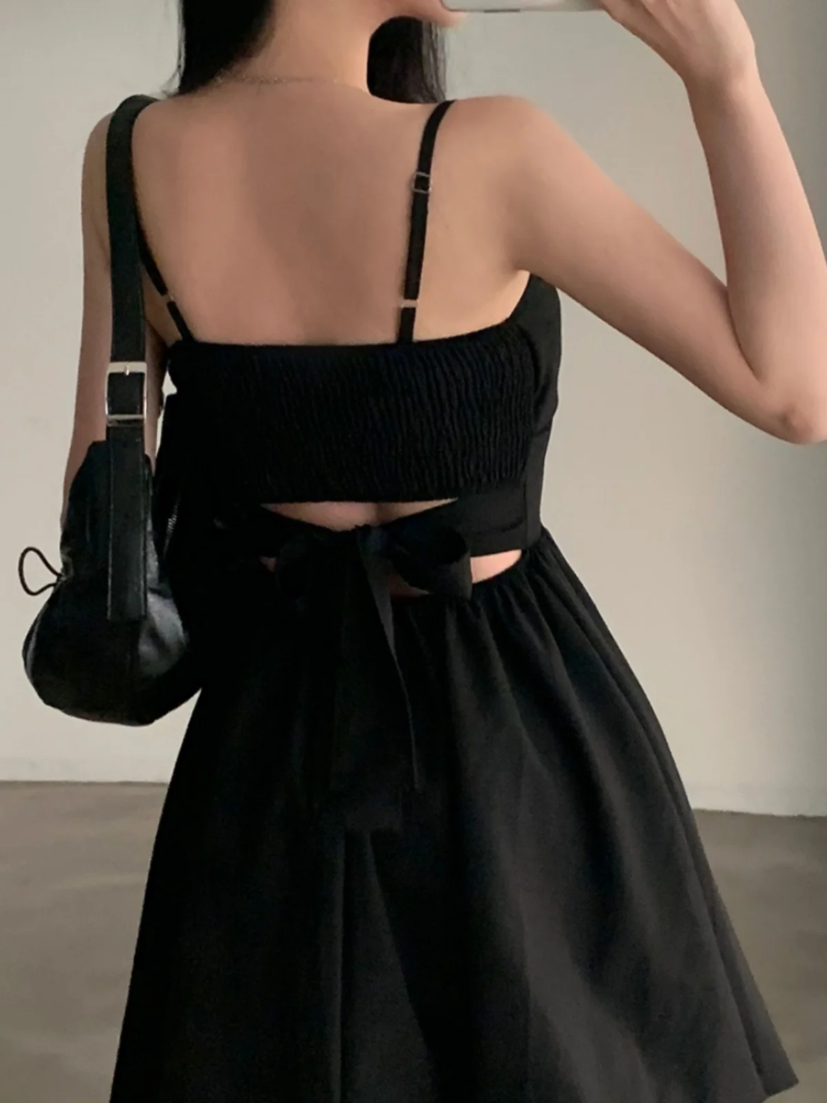 Chic Summer  Knot Tie Pleated  Flower Bud Strap Dr Girl\'s Feel High Waist Korean Sle No Sve Polyester Fiber