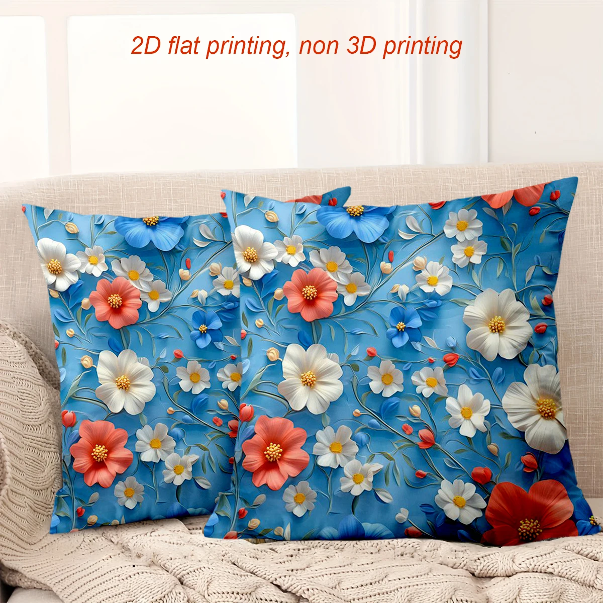 1 Pieces Blue Floral Printed Cushion Covers 2D Flat Design Polyester pillowcase, sofa decorative cushion cov Headboard Pillow