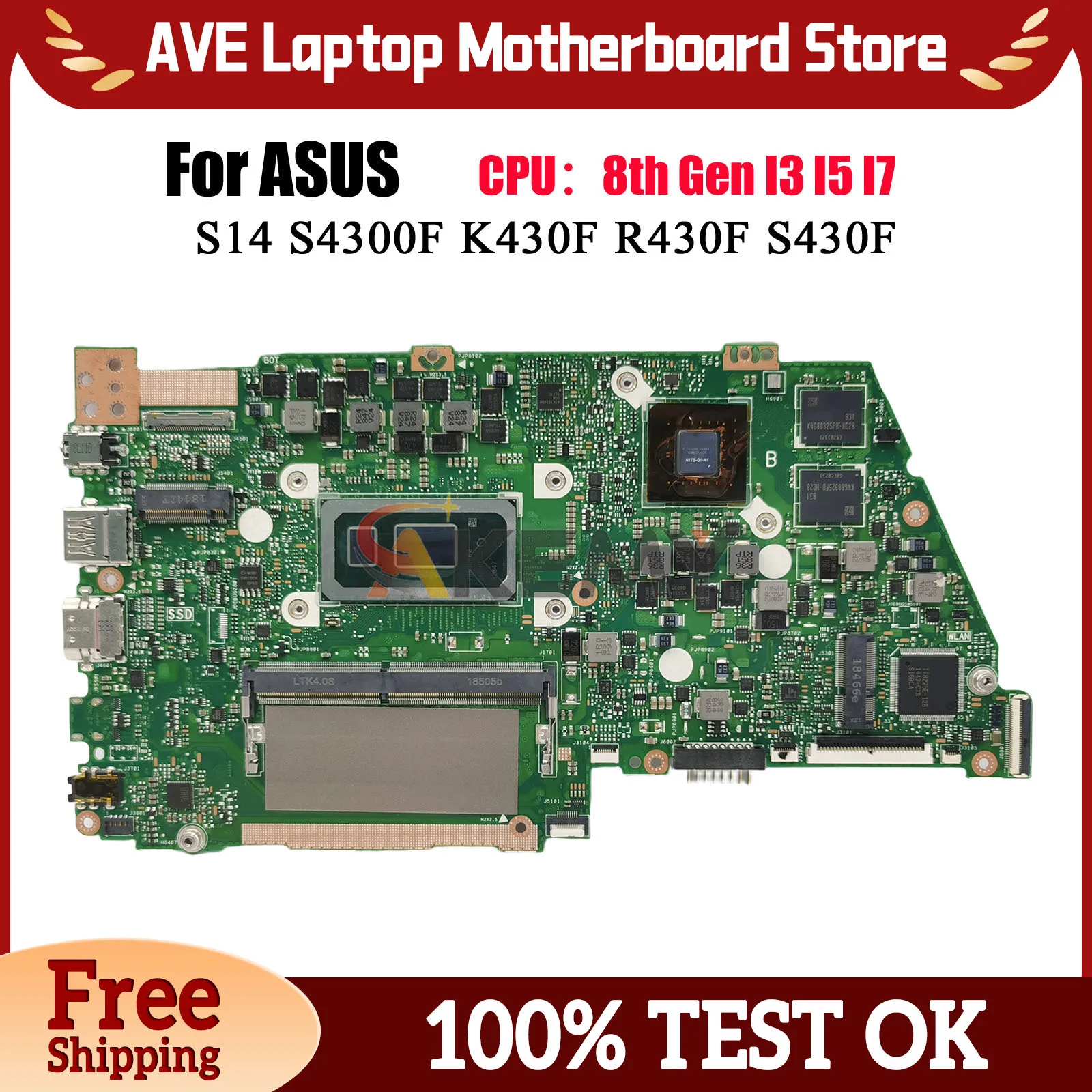 X430FN Laptop Motherboard For ASUS VivoBook K430F X430FA X430FN S14 X430F V430F S4300F S430F R430F Mainboard With I3 I5 I7 CPU