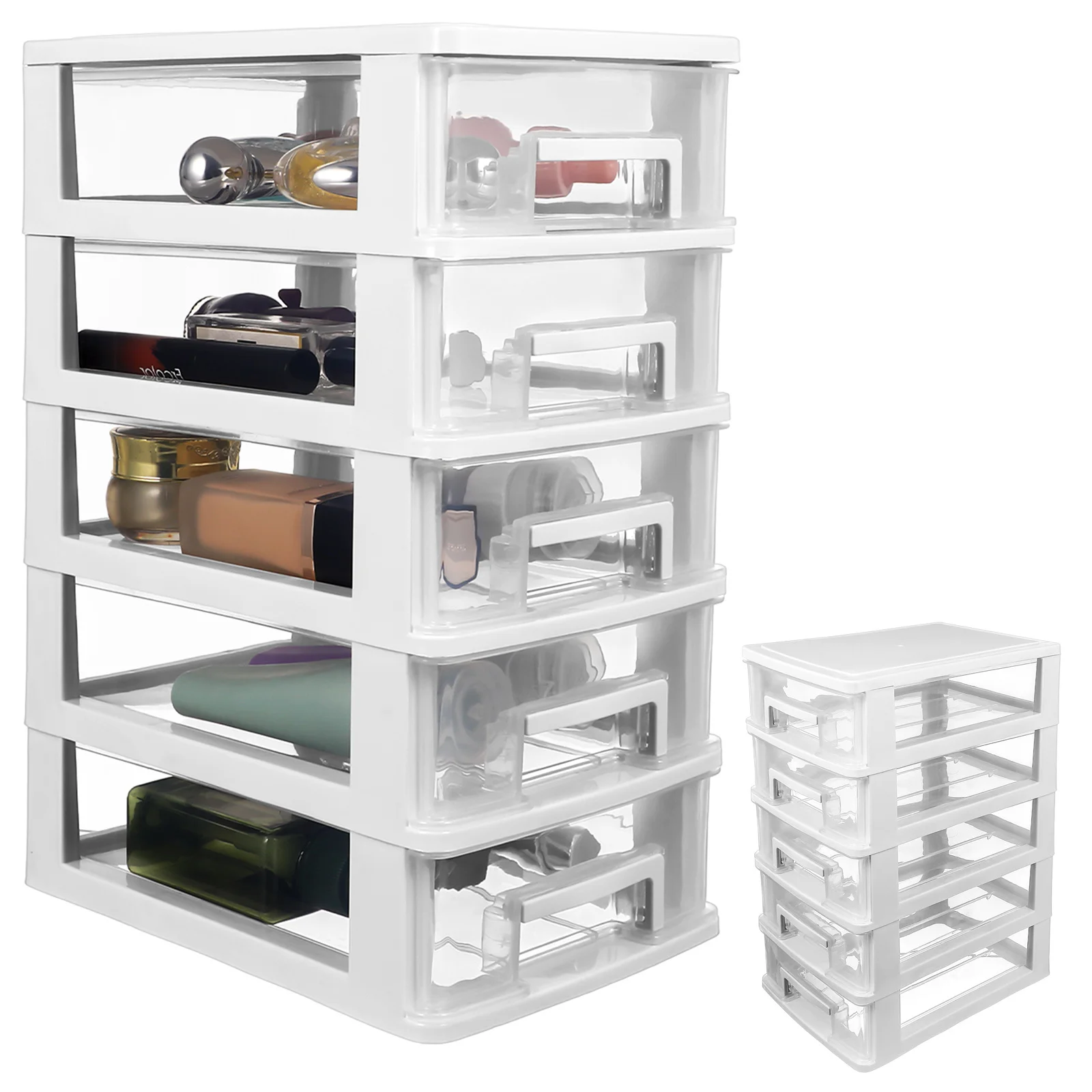 

Plastic Drawer Storage Cabinet 5-Layer Desktop Organizer Box White Transparent For Office Study Room Stationery Makeup