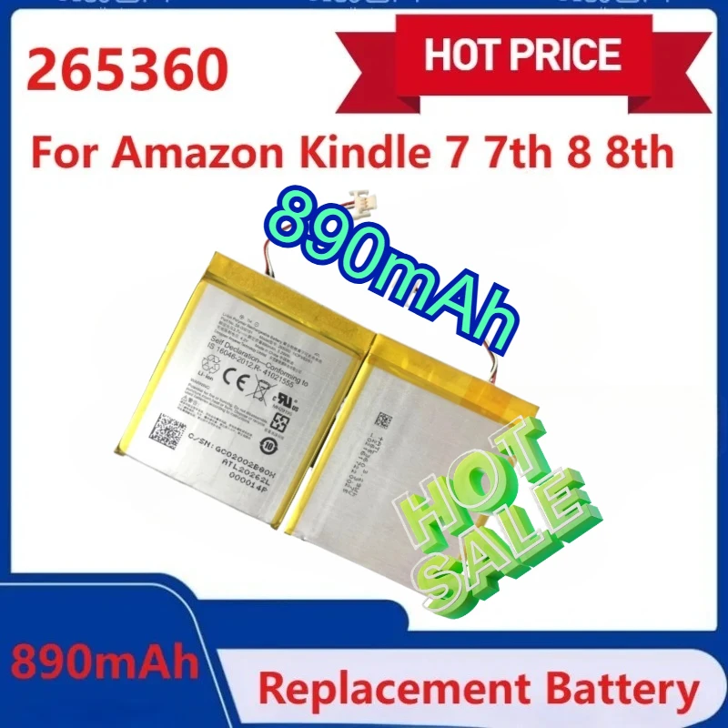 

New Replacement Battery 265360 890mAh for Amazon Kindle 7 7th 8 8th 265360-03 58-000083 58-000151 E-Reader Batteries