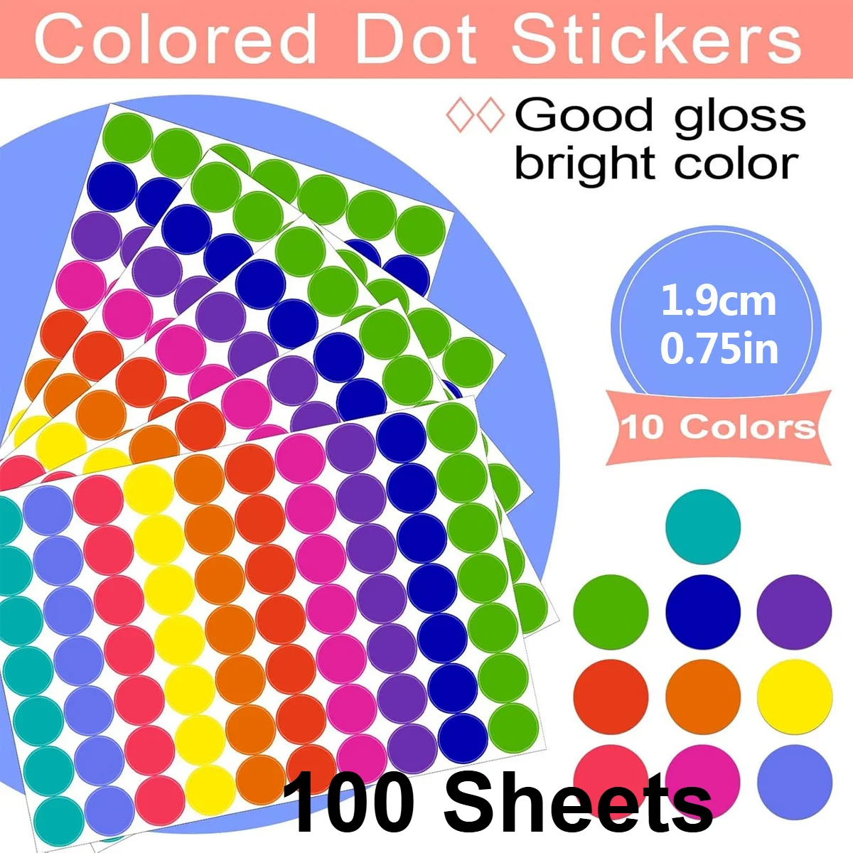 100 Sheets Colorful Dot Stickers Round Blank Labels for Kindergarten Color Coding Sealing Craft Supplies
