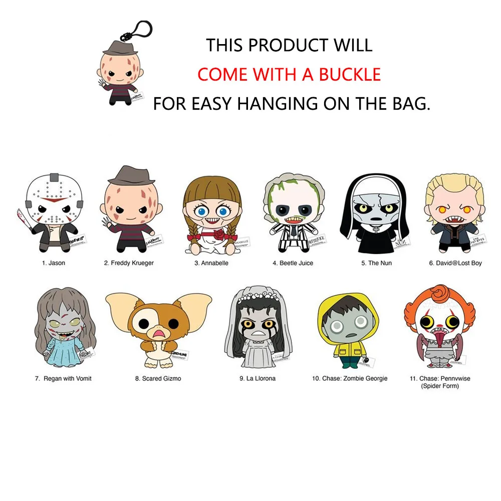 1pc WB Officially Licensed Horror Series Plush Mystery Bulk Bag Clip Keychain Random One Freddy or Other Characters For Friends