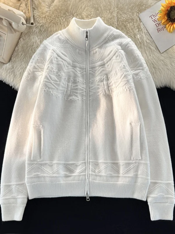 

Мужской вязаный свитер Thiened Fce, теплый слинг, американский бренд, зимний повседневный длинный топ на молнии с застежкой-молнией