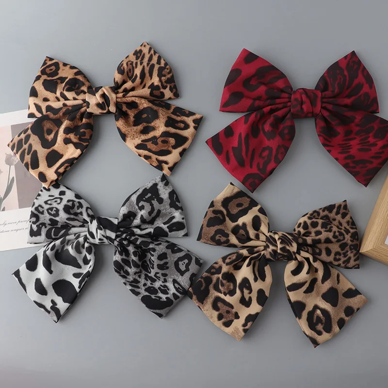 

Large leopard print bow hair clip Fashion Women cloth hair accessory Korean style headwear Butterfly Hairpins Barrettes