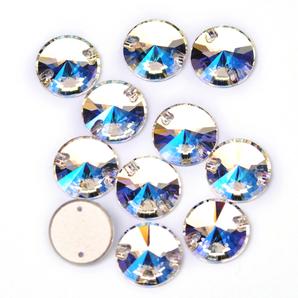 Pubrilex Rivoli-Form Aufnähbare Strasssteine Runde Kristall-Strasssteine Flache Diamanten für Handarbeiten und Hochzeitskleider – Detail 14