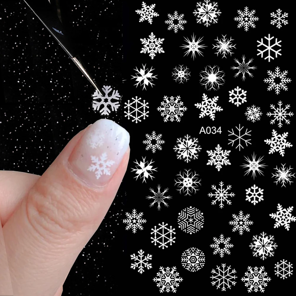 Winter Xmas 3D Nail Sticker White Snowflakes Self-Adhesive Decals Christmas Snow Flake Transfer Slider for Manicure Decor(12pcs)