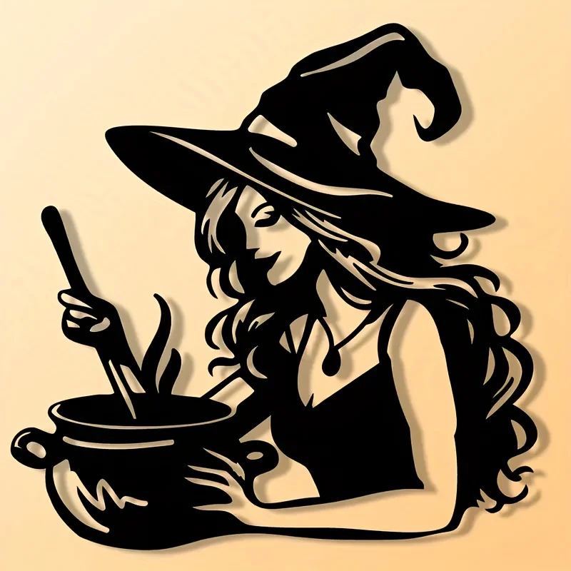 CIFBUY Iron Art Wall Decor Witch Silhouette Metal Sculpture Potion Fairy Theme Living Room Indoor Horizontal Hanging Halloween