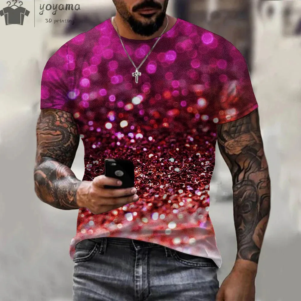 Hot Sale Summer Fashion Colorful Glitter 3d Printed Men T-Shirt Unisex Casual Trendy Oversize Men’s Short Sleeve O Neck Tops