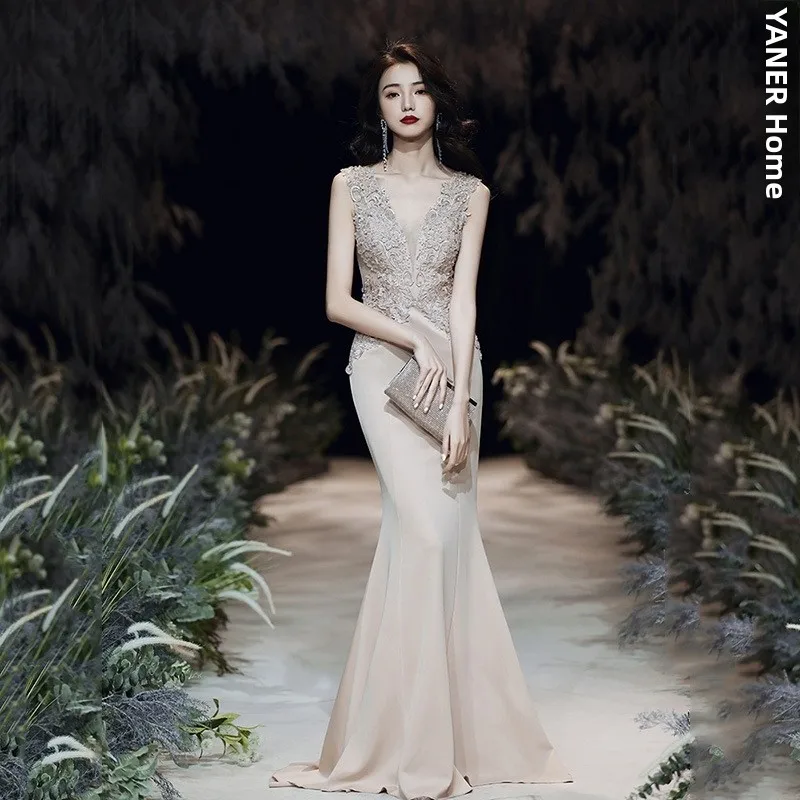 

Spring 202 Women's Evening Gown Queenly Presence Fi Tail Sexy Year End Par Host Dr Ele Draped Waist Slimming Skirt