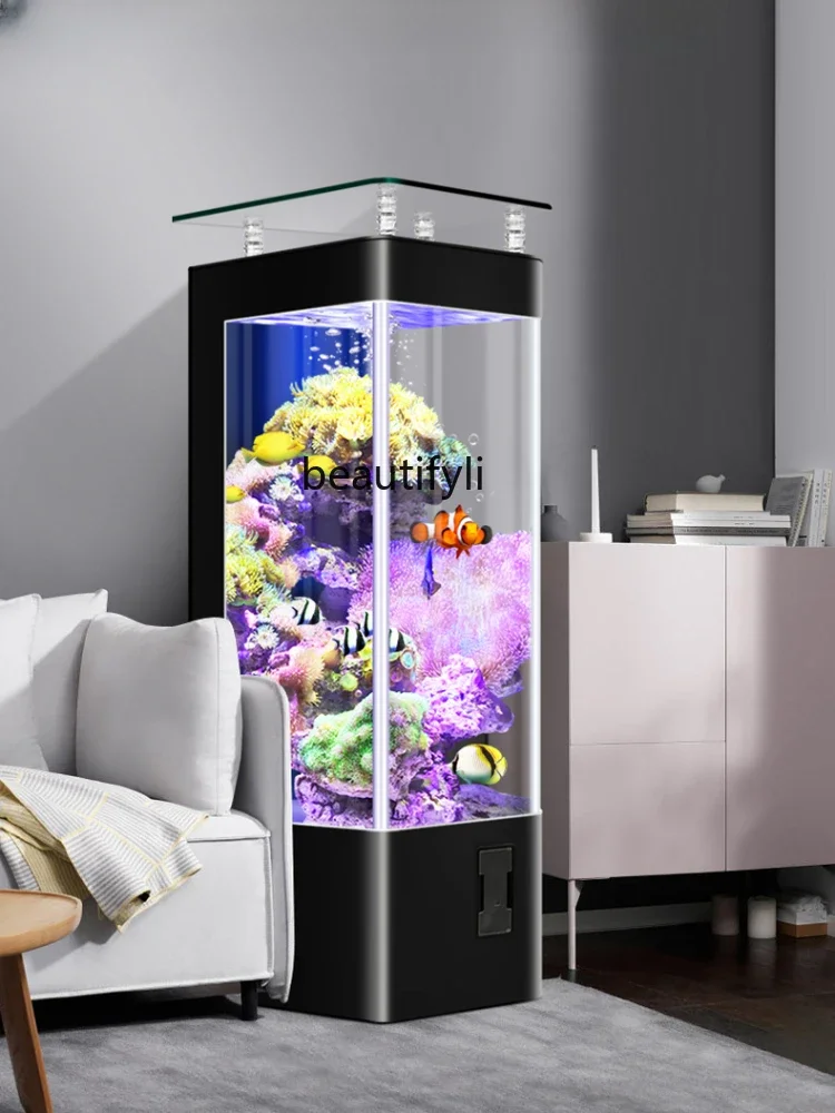 Glass Fish Tank Living Room Home Small Automatic Circulating Floor-Standing Aquarium Ecological Filtration System