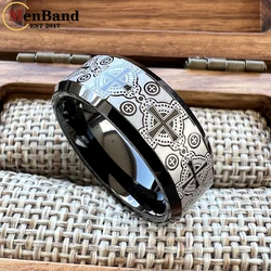 MenBand 6/8mm Men and Women Wedding Tungsten Ring Laser Carving Complex Cross Pattern Dome Polishing Comfortable Fit