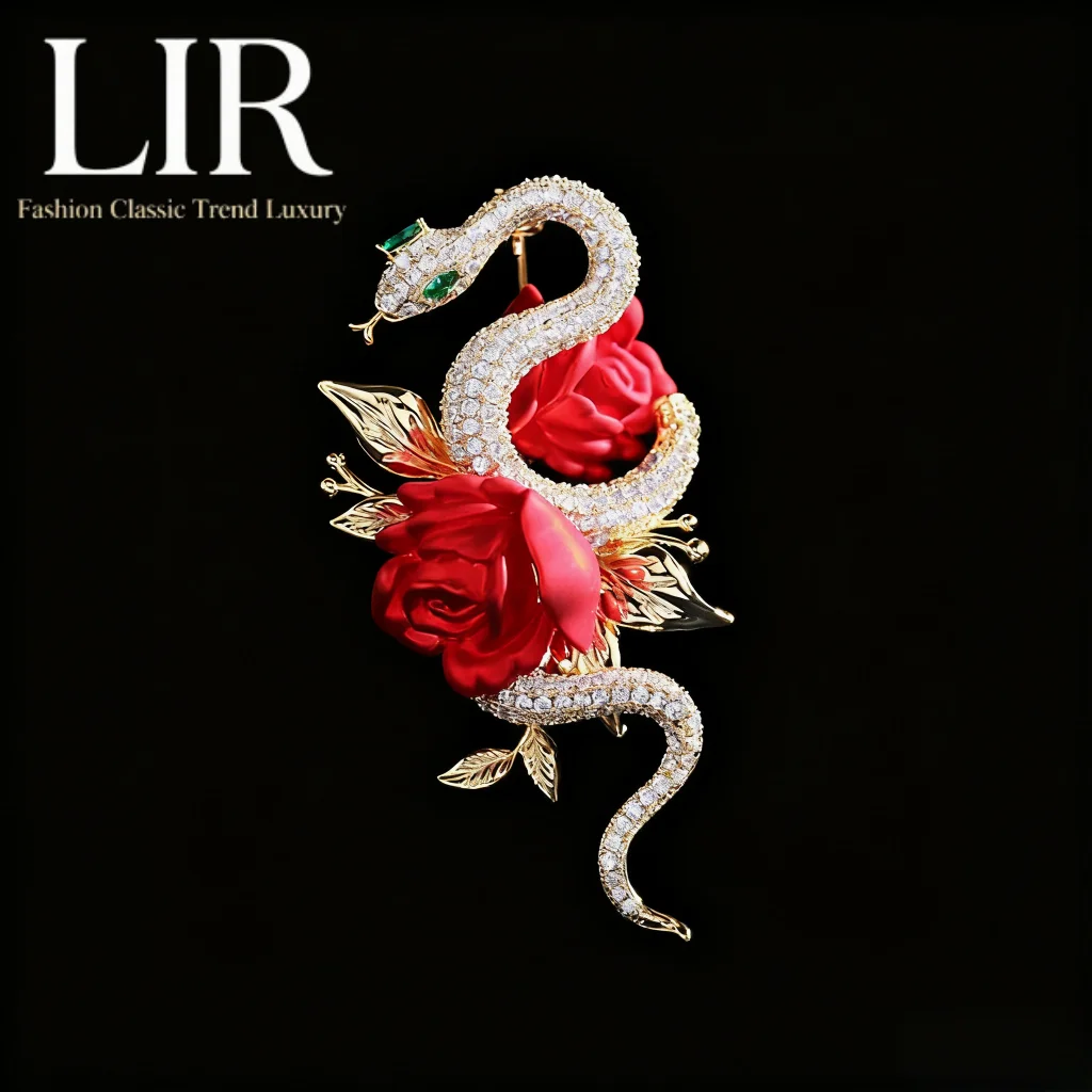 

Новая женская брошь LIR в китайском стиле: дизайн розы и змеи, уникальный роскошный стиль, красный/синий на выбор