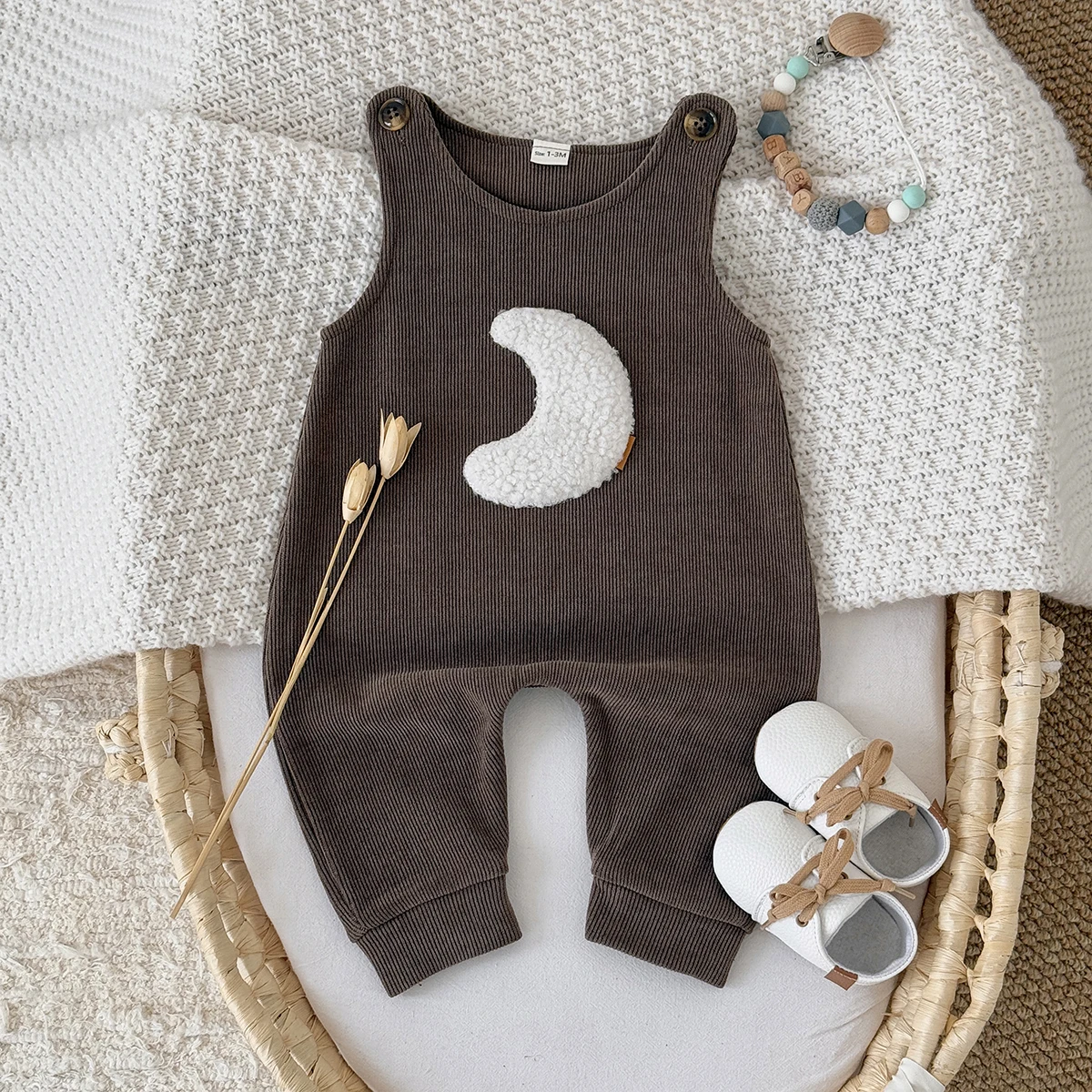 

Newborn Baby Spring Autumn Strap Pants Infant Cute Fashion Trendy Pants Moon Ice Cream Towel Embroidery Strap Pants 0-18 Months