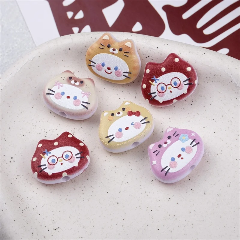 

2025 Newest 100pcs/lot color pattern print animals cartoon cats heads shape acrylic beads diy jewelry garment accessory