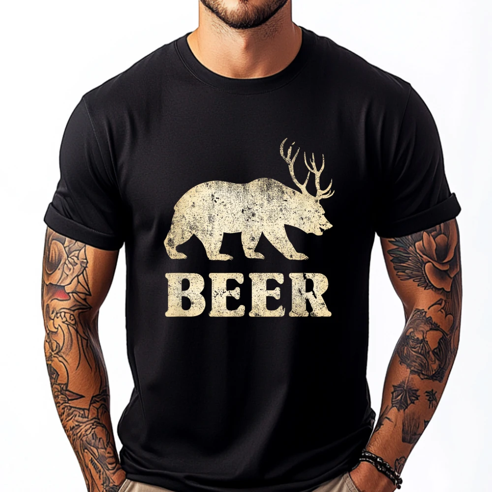 Vintage Bear Deer Funny Beer Funny Shirts Student Durable and Wear-resistant Men's Shirts Lovers Day