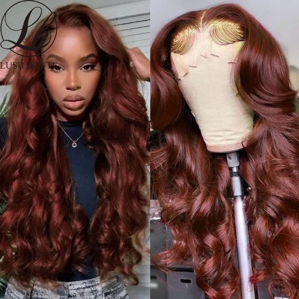 

Body Wave Lace Front Wigs Synthetic Reddish Brown Wig For Women Omber Red Lace Frontal Wig Pre Plucked With Baby Hair Cosplay