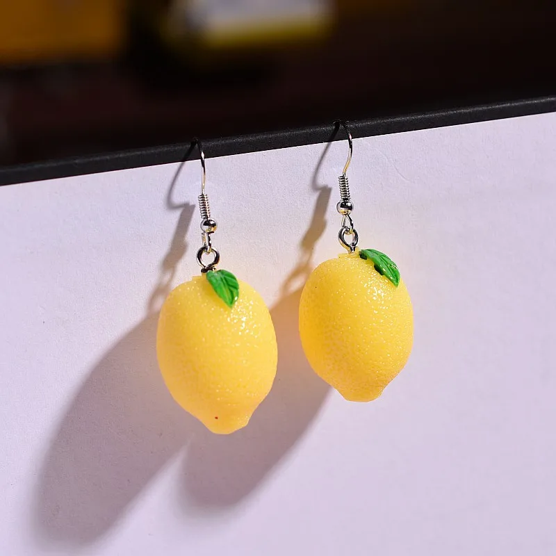 Fruit Bright Yellow Green Citrus Summer Jewelry Cute 3D Lemon Pumpkin Starfruit Orange Food Dangle Earrings Wholesale