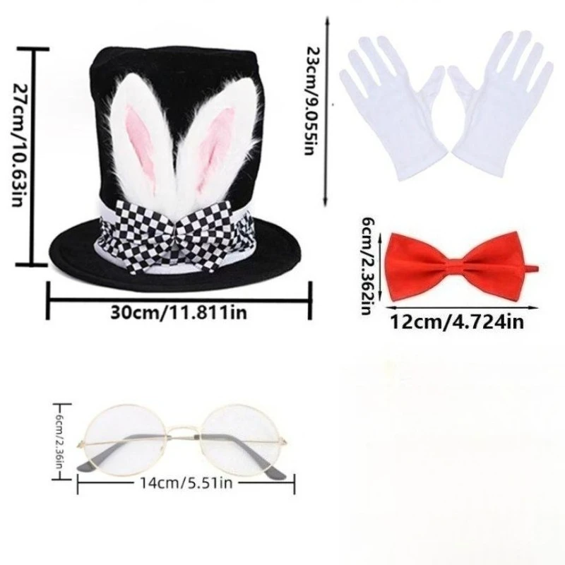 

Набор тематических аксессуаров PESENAR Bunny Girl для Хэллоуина, Рождественской вечеринки с галстуком-бабочкой, перчатки, цилиндр, очки, 4 шт.