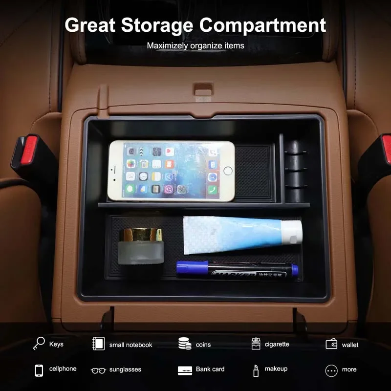 

For Nissan Patrol 2023 ABS Black Car Center Armrest Storage Box Mobile Phone Tray Organizing Box Trim Car Accessories