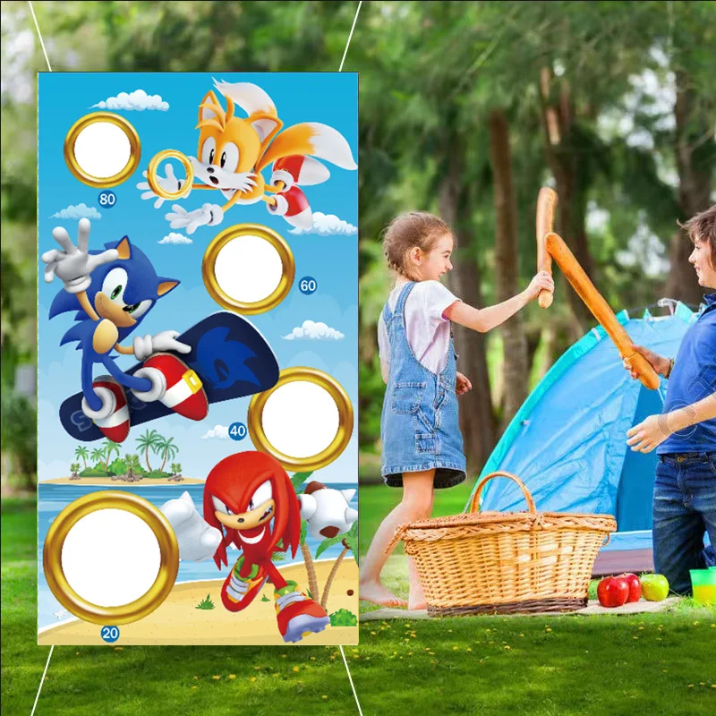

Sonic Theme Party Cornhole Game Set Bean Bag Toss Game Flag Backdrop Cornhole Board Banner Decor