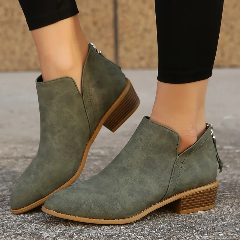 New Fashion Women's Boots Autumn Pointed Suede Thick Heel Booties Women Plus Size 43 Zipper Heeled Ankle Boots Zapatos Mujer