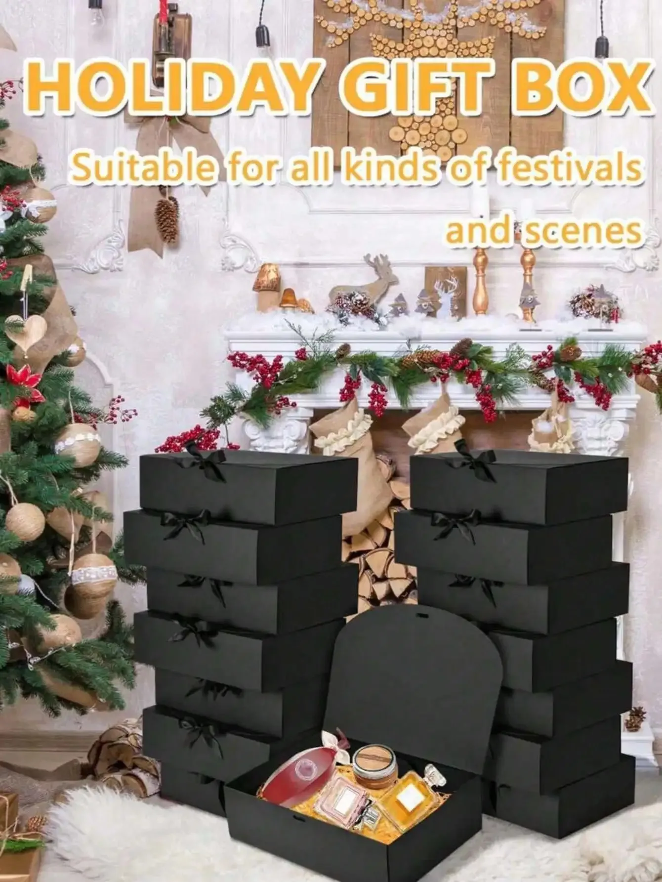 1/5 Stück schwarze Geschenkbox mit Deckel, schwarze Deluxe-Geschenkbox mit Band, Trauzeugen-Antragsbox, Brautjungfernboxen, Abschlussgeschenke – Detail 3