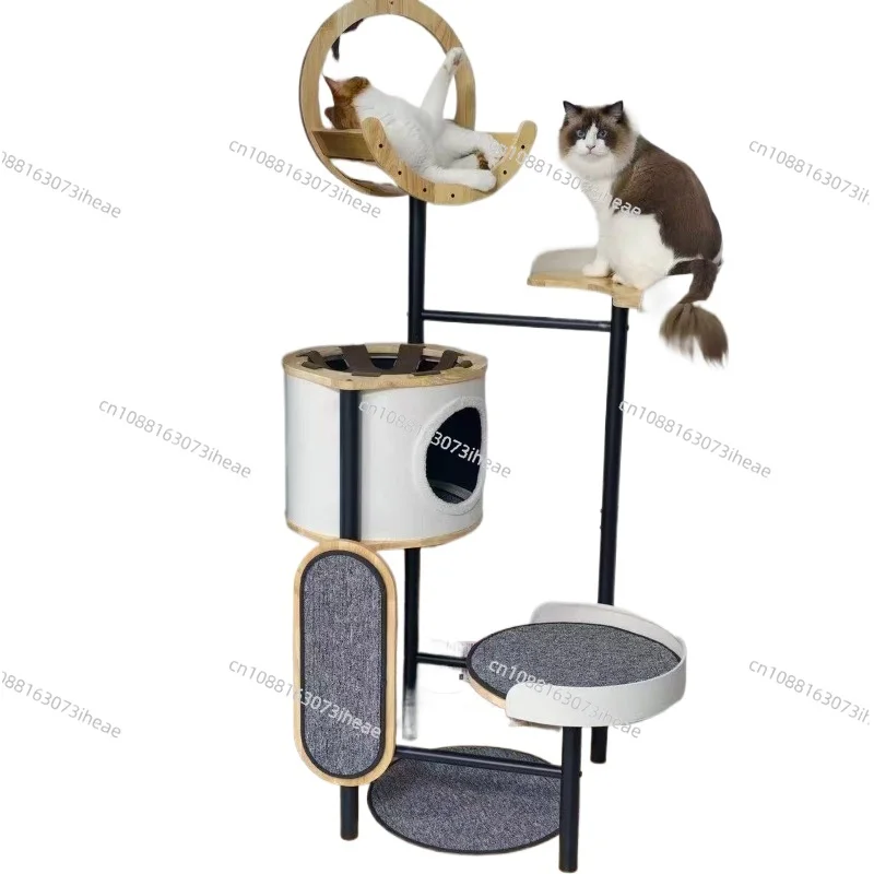 Modern Furniture Luxury Small Pet Cat Tree Scratcher Post Faux Rattan Space Capsule Palm Tree Design Wooden Cat House Carton