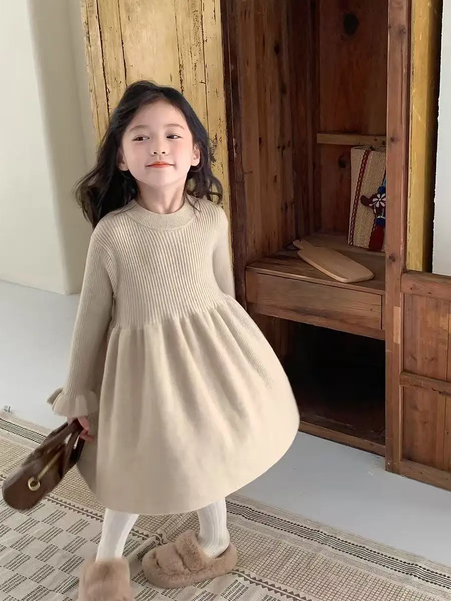 

Girls Dress 2025 Spring New Baby Advanced Sense Of Soft Wool Knit Princess Dress Fashion Casual Kids Clothing