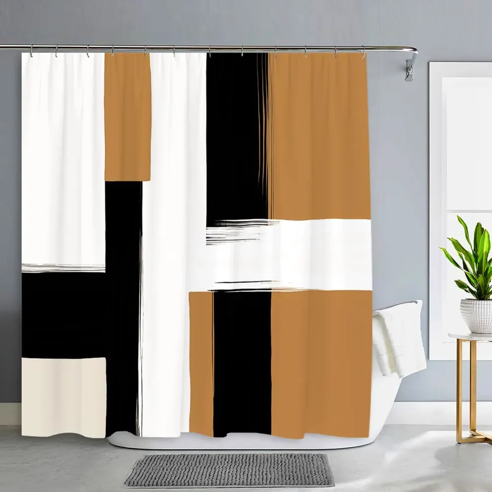 Vintage Art Colour Block Shower Curtain Geometric Pattern Creative Styling Simple Modern Polyester Shower Curtain Bathroom Decor