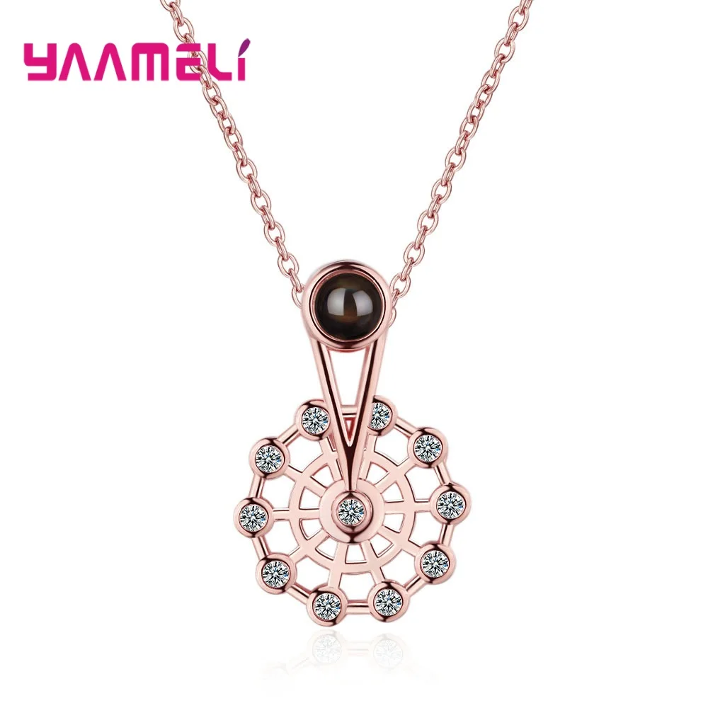 Real 100% 925 Sterling SilverRose Gold Exquisite Ferris Wheel Pendant Necklace For Women Girls Female Fashion Jewelry Wholesale