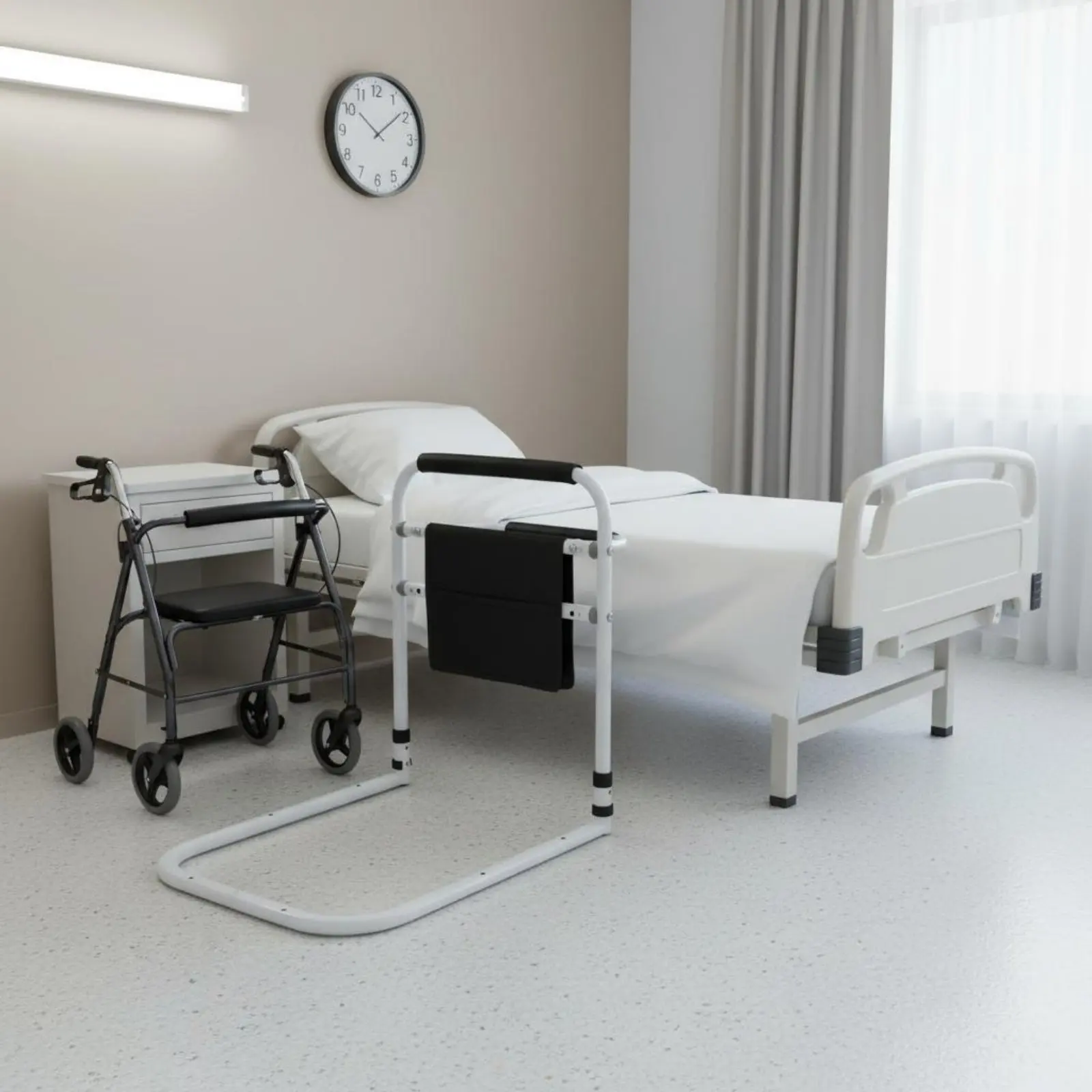 

Elderly Bed Grab Bar Sturdy-Duty Bed Standing Aid Bedside Grab Bar With Storage Pouch Under Mattress Support Rail for Hospital
