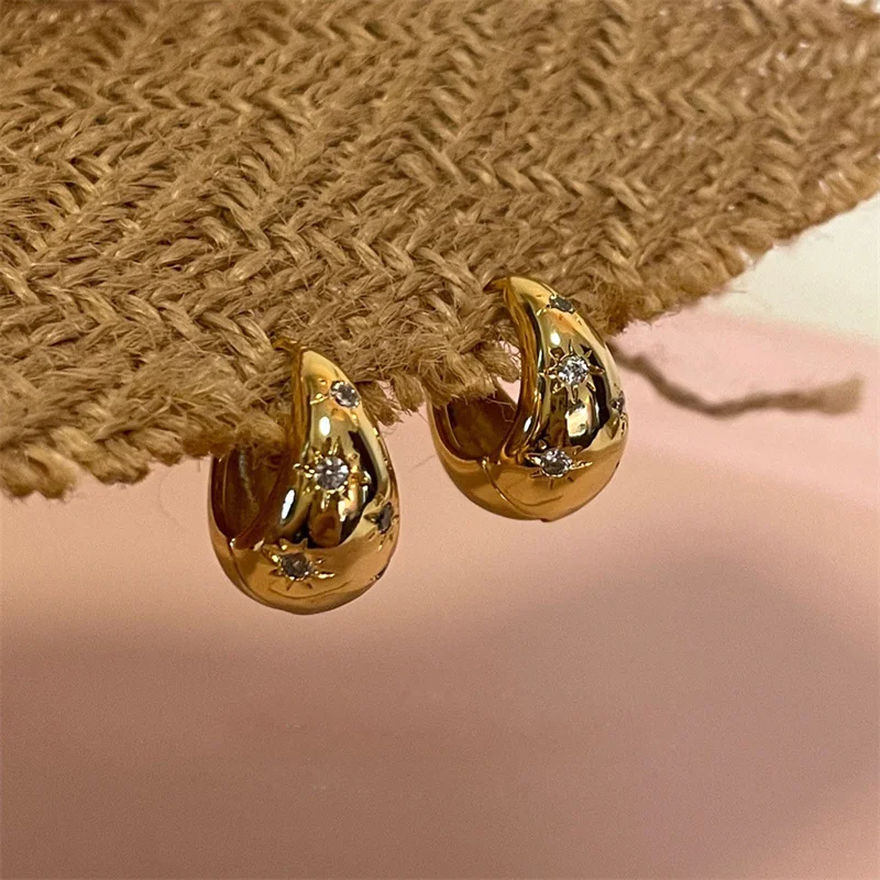 Fashion Gold Plated Water Drop Crystal Star Hoop Earrings For Women Girls Wedding Jewelry Gift E2410