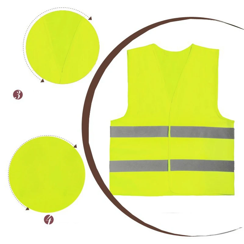 High Visibility Yellow Vest Reflective Safety Workwear for Night Running Cycling Man Night Warning Working Clothes Fluorescent