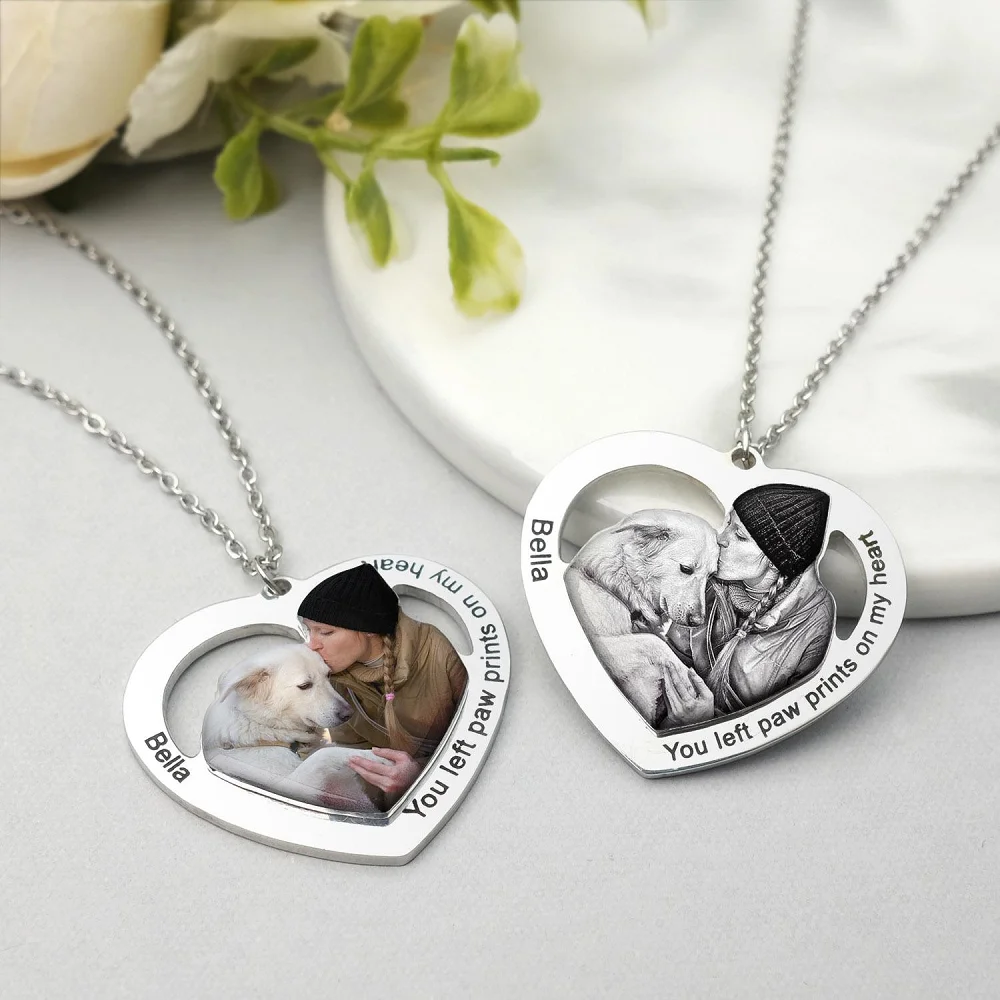 Personalized Pet Photo Heart Necklace for Women Custom Dog Picture Necklaces Engraved Christmas Day Gift Memorial Jewelry Gifts