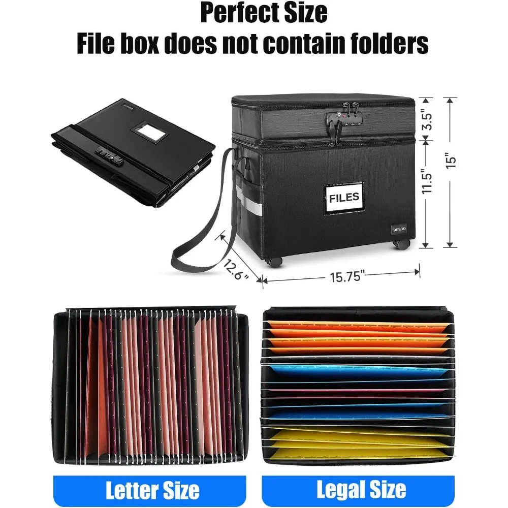 Rolling File Box, Fireproof Document Box with Wheels Multi-Layer Water-Resistant File Organizer Portable Cabinet Filing Cabinets
