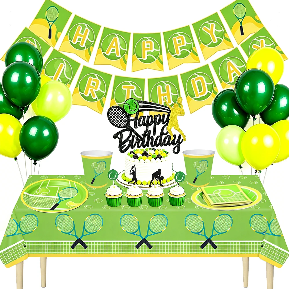 Tennis-Party-Dekoration Tennis Happy Birthday Banner Einweg-Papiergeschirr Tortendekoration Sport-Thema Tennisball-Party-Zubehör – Detail 1