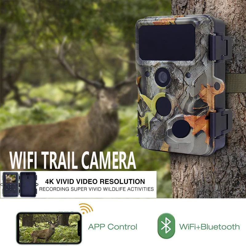 Wifi Wildlife Tracking Camera Hunting Camera Trail Camera 4K Video/Photo 30MP with IR Night Vision Can Be Connected Phone APP