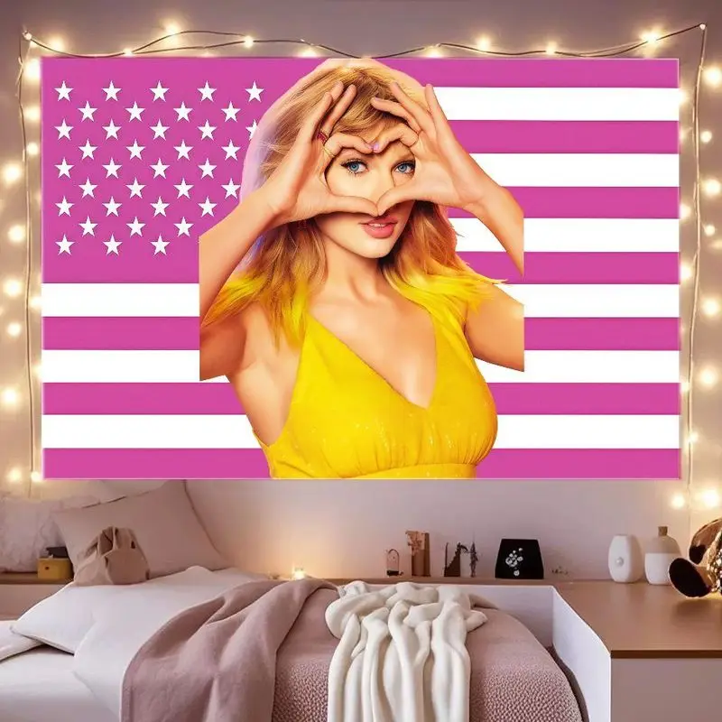 VIKAMA Star Theme Tapestry Pink Flag Background Wallpaper Suitable for Girls Background Wallpaper Room Decoration Home Decor