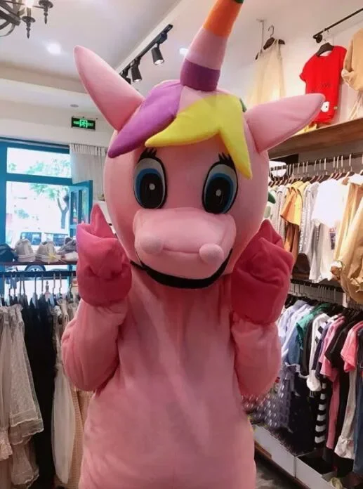 Pink Unicorn Mascot Costume Walking Cartoon Doll Mascot Costume Custom Birthday Character Outfit Attractive Fancy Dress Adult