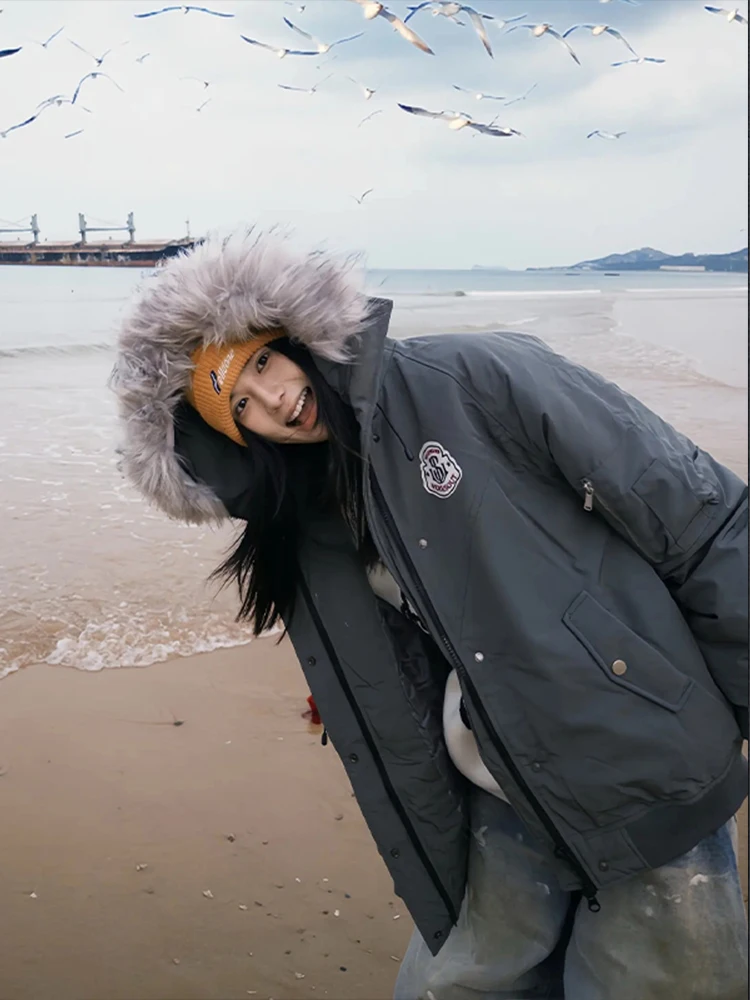 

Американская зимняя утепленная теплозащитная куртка с капюшоном из хлопка, молодежная модная свободная куртка из полиэфирного волокна